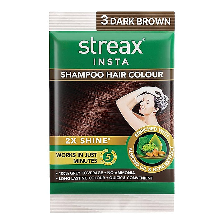 Streax Insta Shampoo Hair Colour 3 Dark Brown : 1 Unit