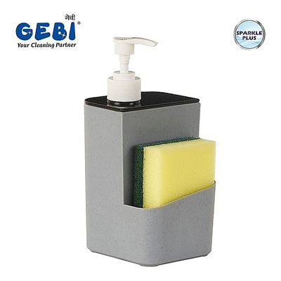 Gebi Liquid Soap Dispenser With Scrubber for Dishwash (Grey) : 1 Unit