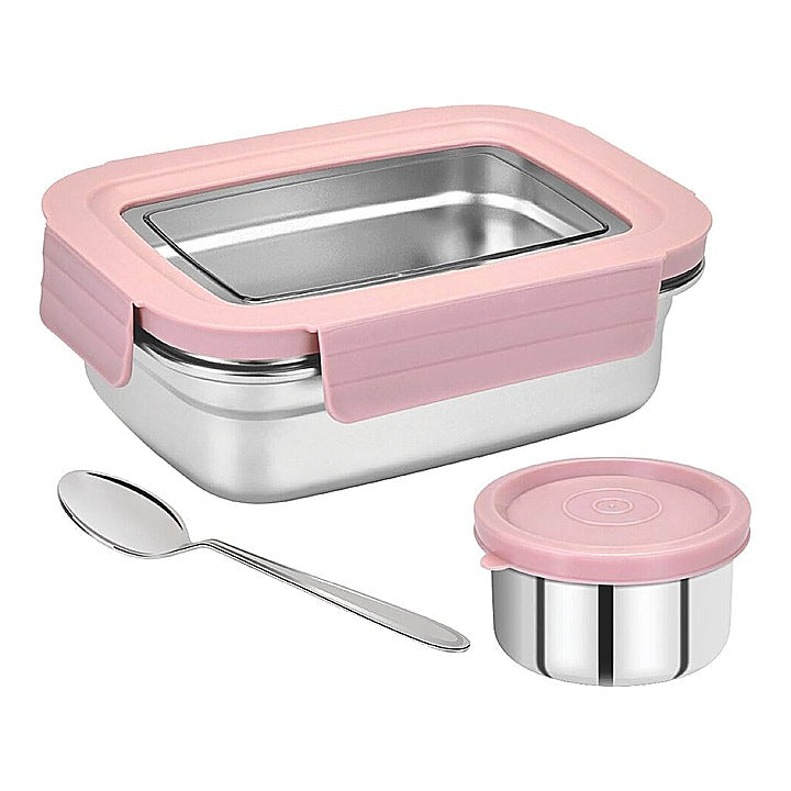Pratap Stainless Steel Lunch Box (Pink) - 500 ml : 1 Unit