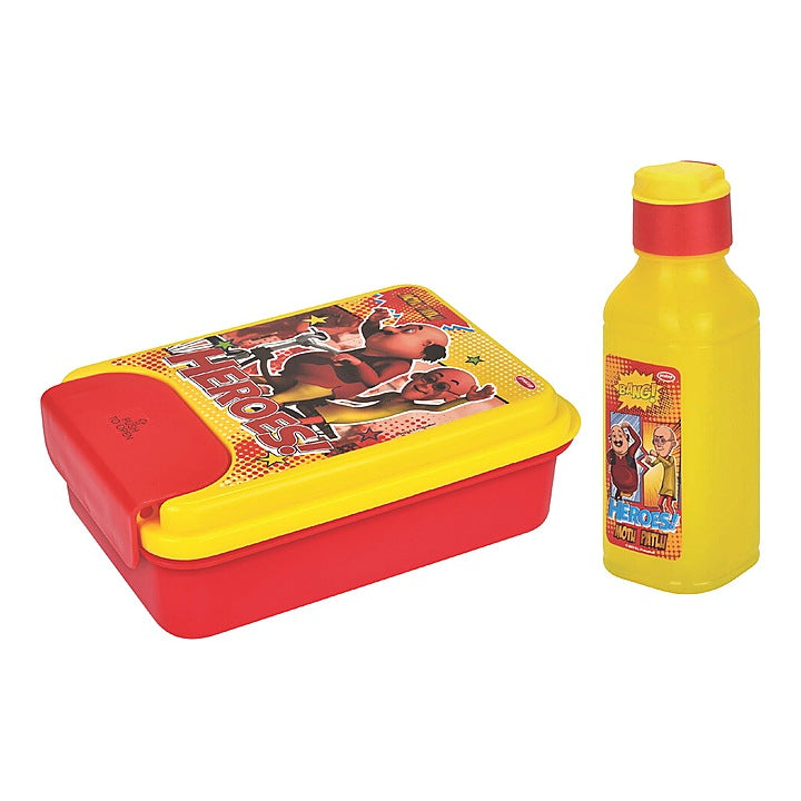 Pratap Motu Patlu Lunch Box Gift Set (Red & Yellow) D1 - Set Of 2 : 1 Unit