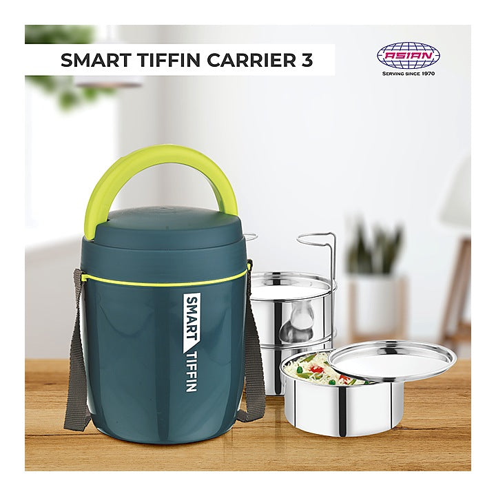 Asian Smart 3 Stainless Steel Tiffin Carrier Lunch Box - (Blue) : 1 Unit