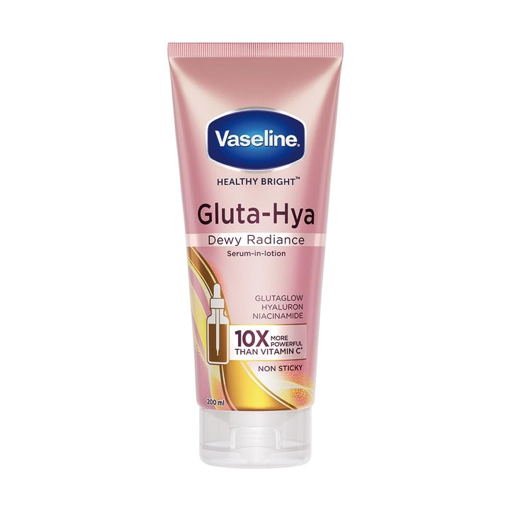 Vaseline Gluta-Hya Dewy Radiance Lotion for Face & Body | Gives Brighter Skin | Glutathione & Niacinamide Infused Moisturizer, 200ml