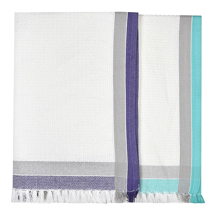 Anju Fabric Border Bath Towel (Aqua & Royal Blue) 75x150 cm - Set of 2 : 1 Unit