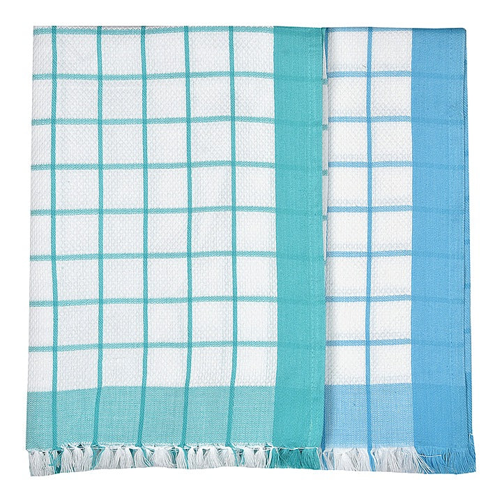 Anju Fabric Cool Checks Bath Towel (Aqua & Blue) 75x150 cm - Set of 2 : 1 Unit
