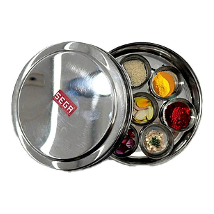 Sega Stainless Steel Pooja Dabba With Wati - Set Of 8 : 1 Unit
