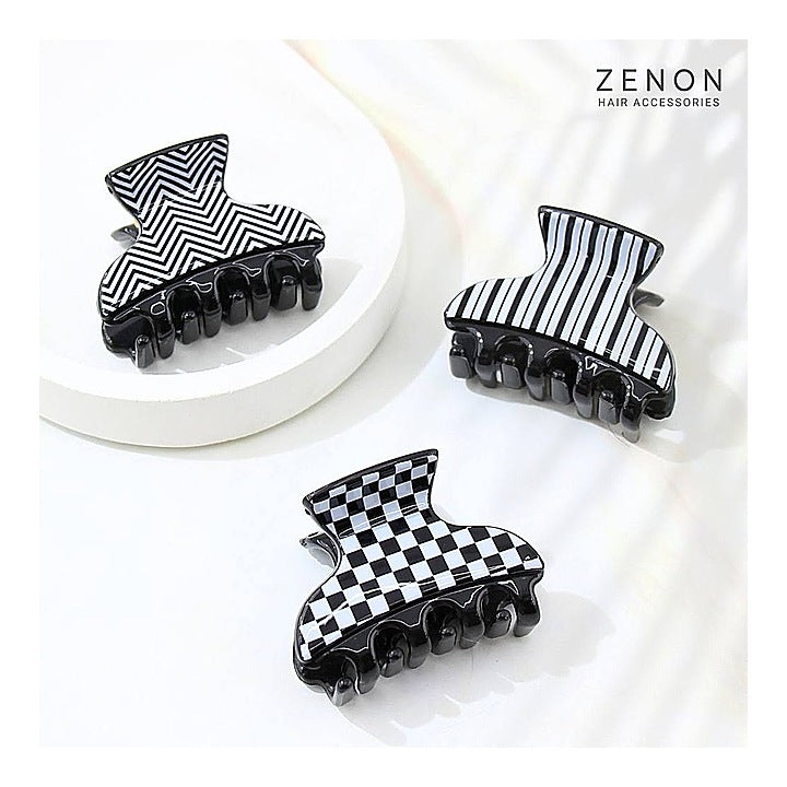 Zenon Medium Printed Hair Claw Clip 2071 (Monochrome Gloss)- 3 Pieces : 1 Unit