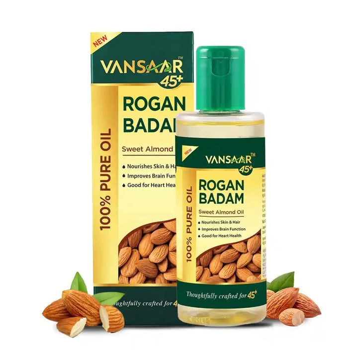 Vansaar 45+ Rogan Badam Oil -100ml | 100% Pure & Natural | Vitamin E enriched Sweet Almond Oil for Healthy Skin, Hair & Body