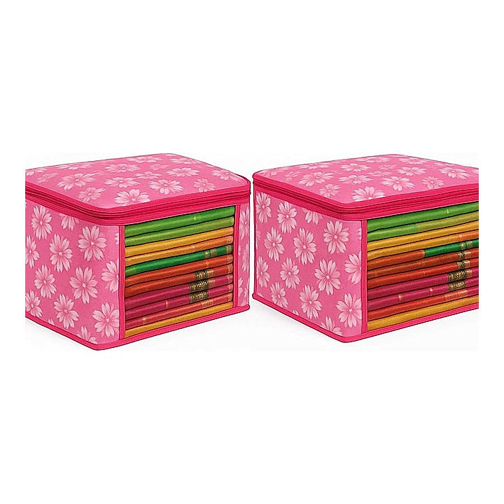 VAA Floral Saree Cover Big (Pink) 53 x 36 cm - Set of 2 : 1 Unit