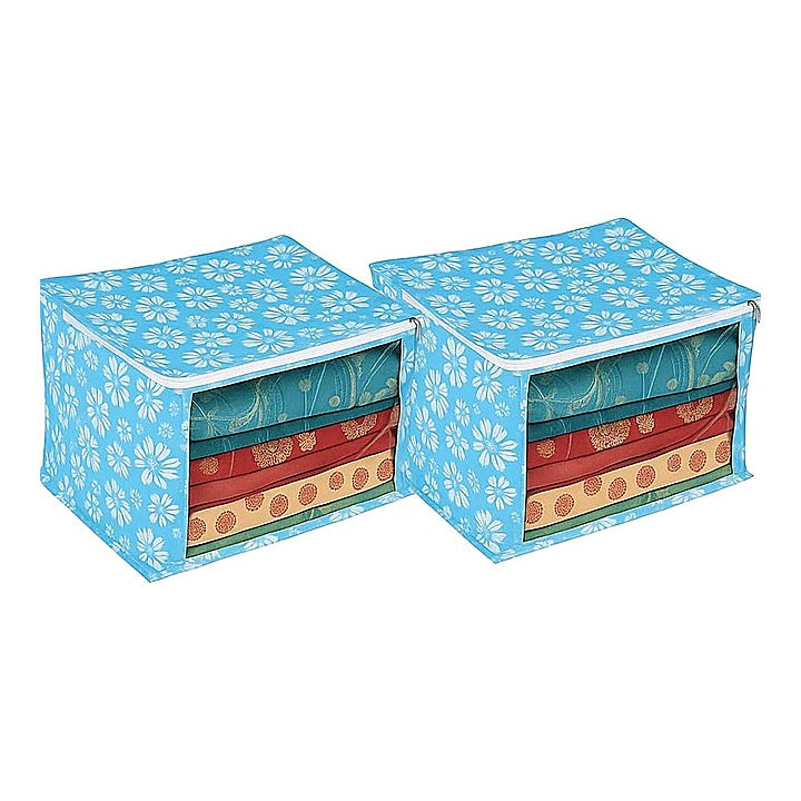 VAA Floral Saree Cover Big (Blue) 53 x 36 cm - Set of 2 : 1 Unit