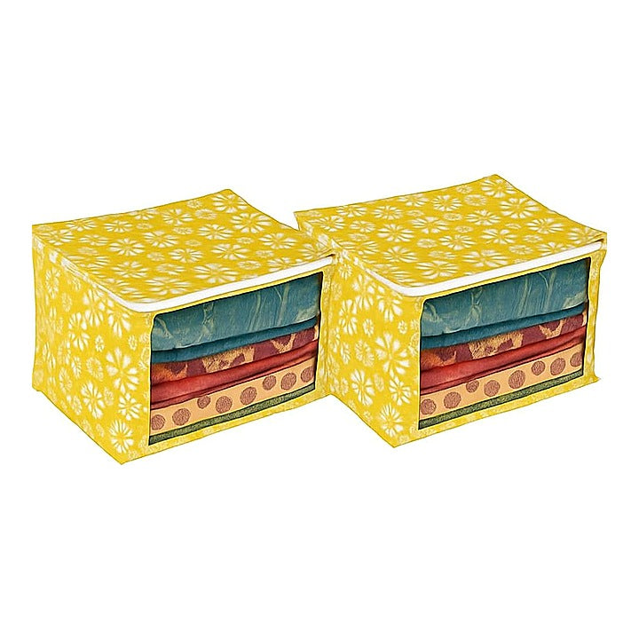 VAA Floral Saree Cover Big (Yellow) 53 x 36 cm - Set of 2 : 1 Unit