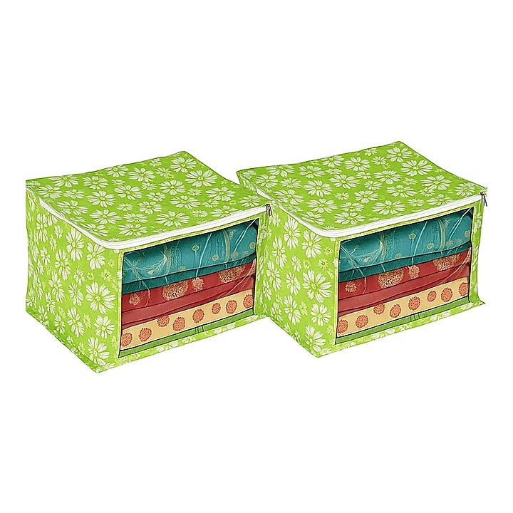 VAA Floral Saree Cover Medium (Green) 42 x 30 cm - Set of 2 : 1 Unit