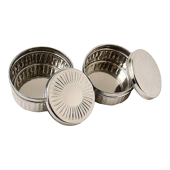 SEGA Stainless Steel Hammered Sun Puri Dabba - Set of 2 : 1 Unit