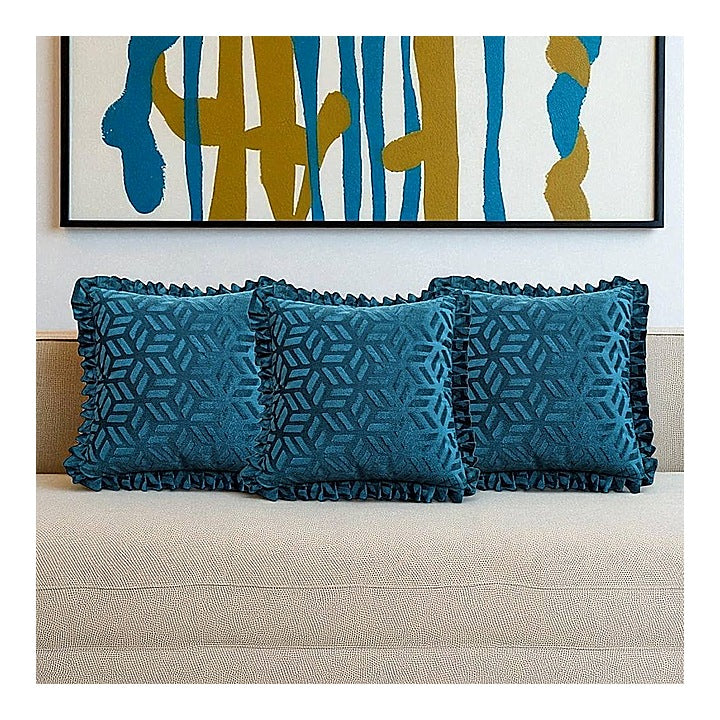 MHF Abstract Grace Frill Cushion Cover 01 (Peacock) 40 x 40 cm - Set of 3 : 1 Unit