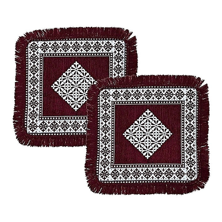 MHF Surya Geometric Aasan Mat 03 (Maroon) 56 x 56 cm - Pack of 2 : 1 Unit