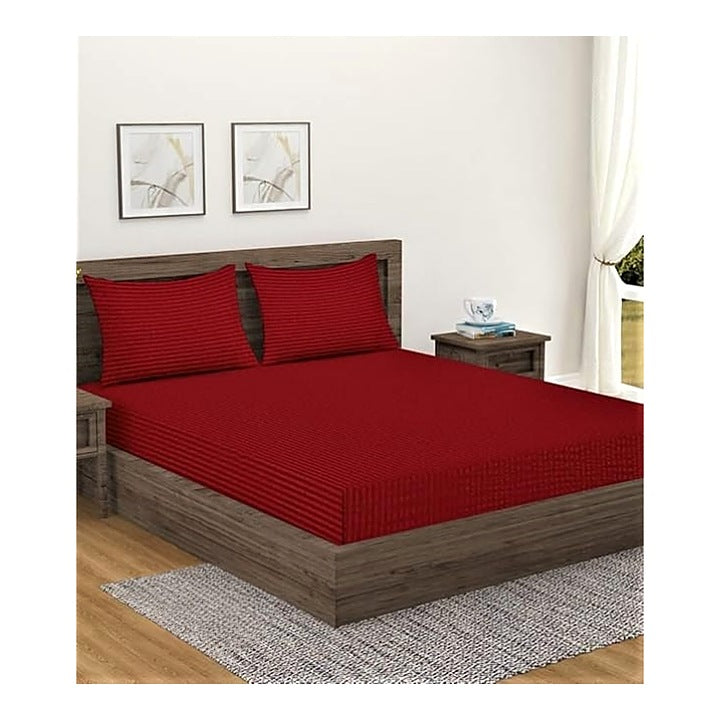 VAA Satin Stripe Double Bedsheet 140 GSM (Maroon) - 224 x 243 CM : 1 Unit