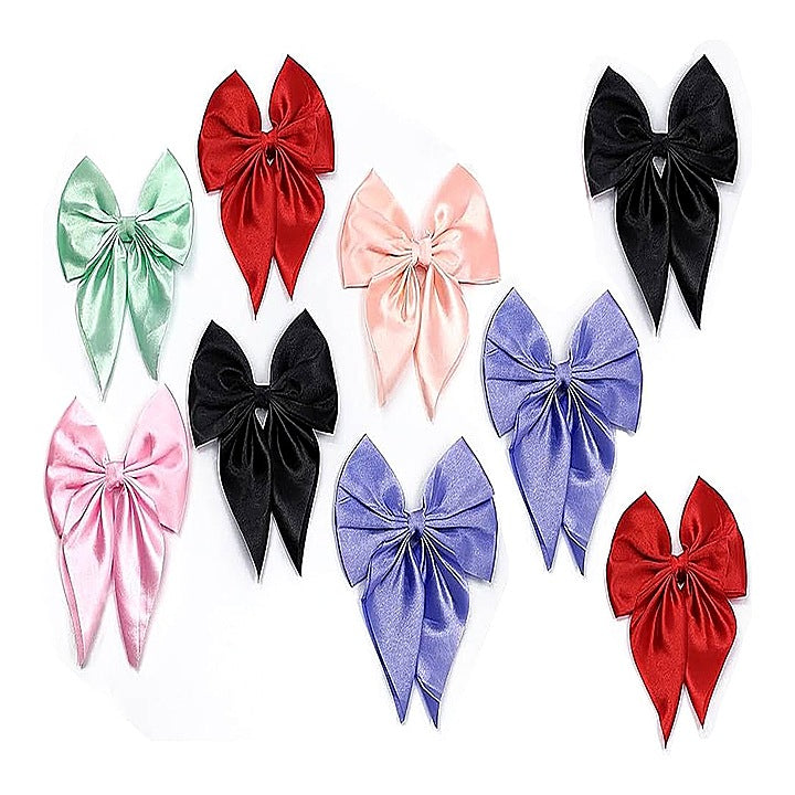 JB Home Navratri Colourful Silky Satin Hair Bow Clips - Pack Of 9 : 1 Unit