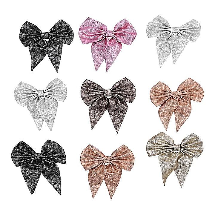 JB Home Navratri Colourful Shimmer Hair Bow Clips - Pack Of 9 : 1 Unit
