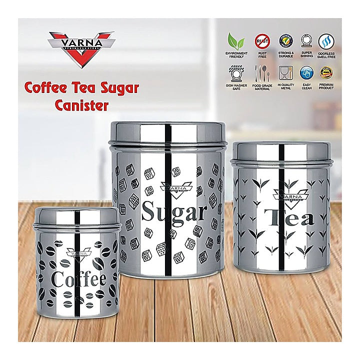 Varna SS Baby Dimaond Tea Coffee Sugar Canister Dabba - Set Of 3 : 1 Unit