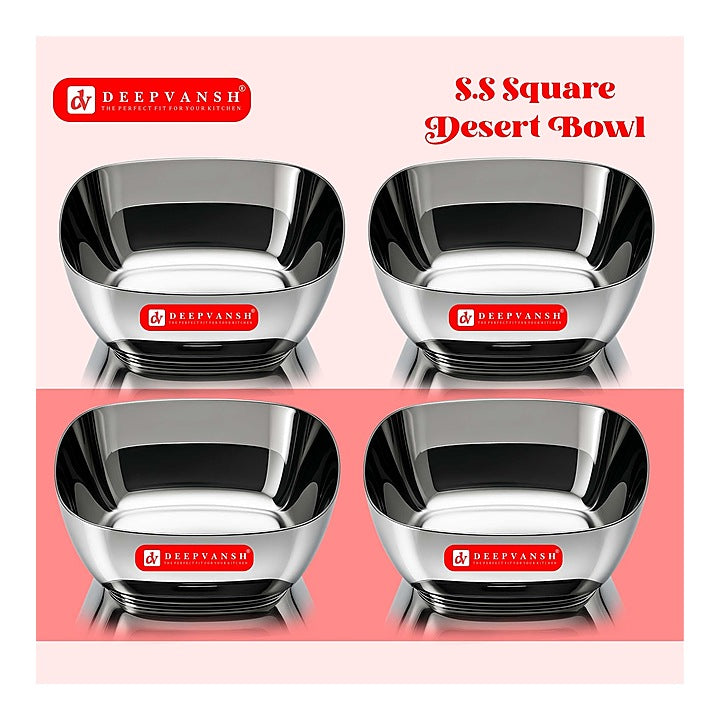 Deepvansh Stainless Steel Square Desert Bowl - Set Of 4 : 1 Unit