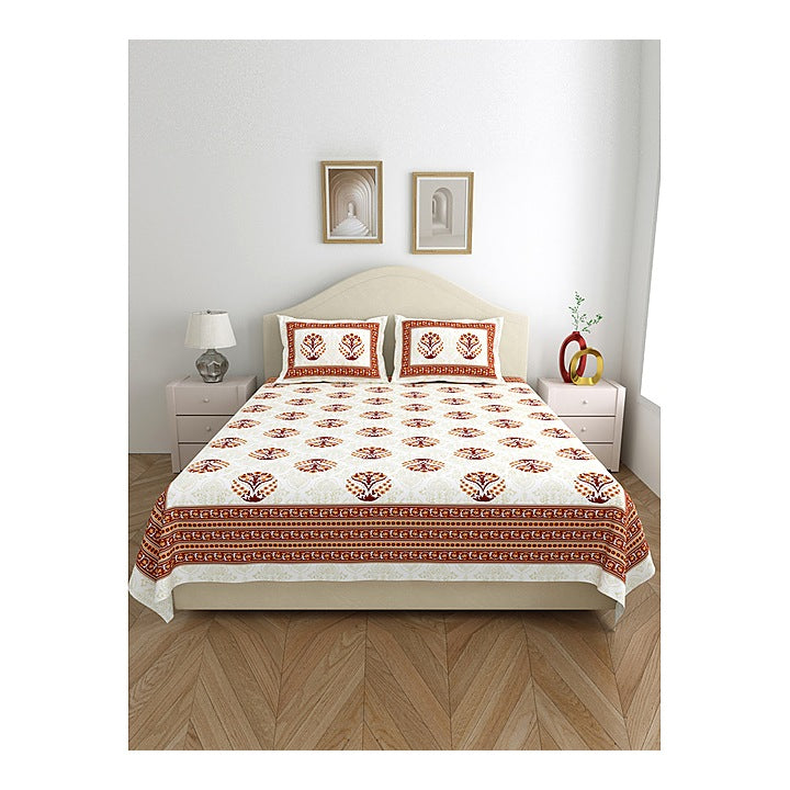 Salona Bichona 100% Cotton Semi King Size Bedsheet (J001A) 220 x 265 cm : 1 Unit