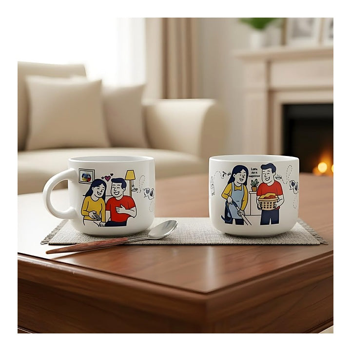 Fermora Ceramic Couple Mug (D3) - 350 ml (Off White) Set of 2 : 1 Unit
