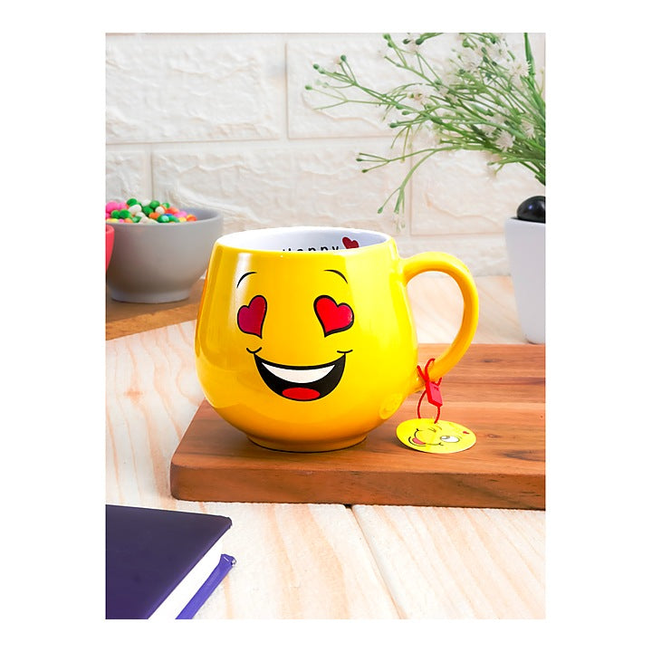 Femora Ceramic Smily Face Emoji Coffee Mug (Yellow) - 380 ml : 1 Unit