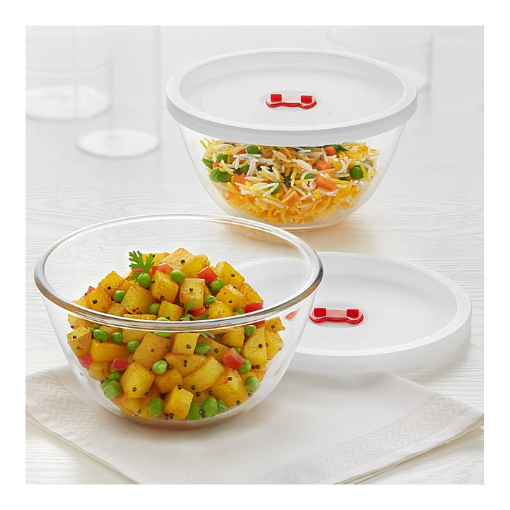 Borosil Tuff Round Glass Bowl With Lid - 1 L : 2 N