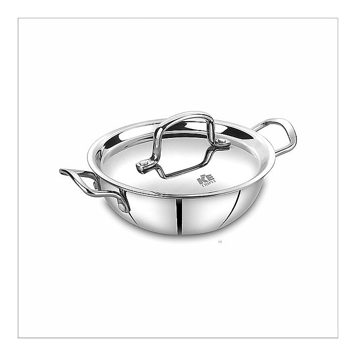 Kitchen Essentials Stainless Steel Triply Mini Kadai With Lid - 18 cm : 1 Unit