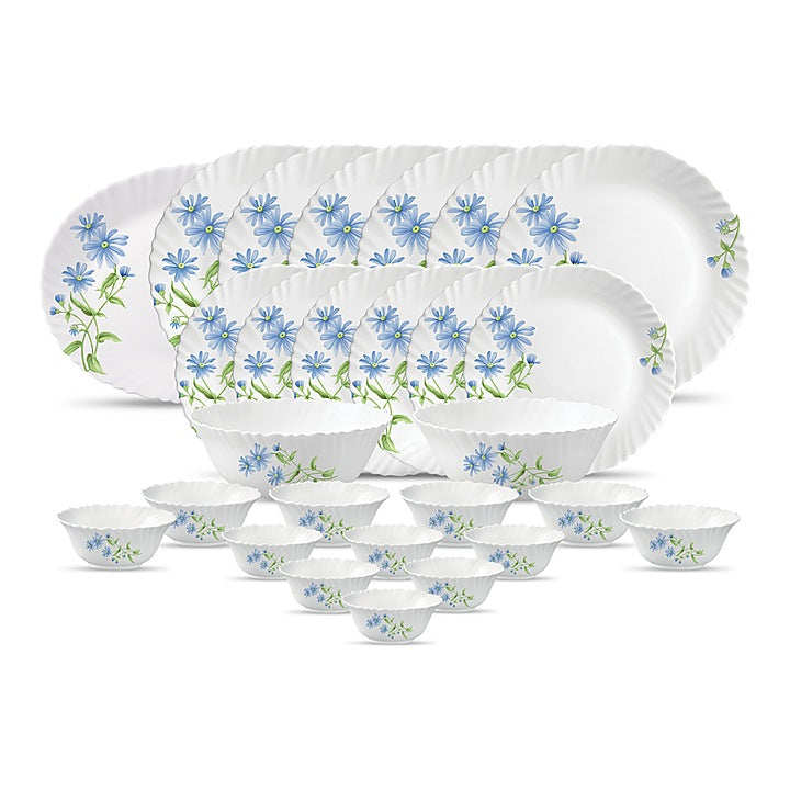 La Opala Classique Blue Daisy Dinner Set (White) - 27 Piece : 1 Unit