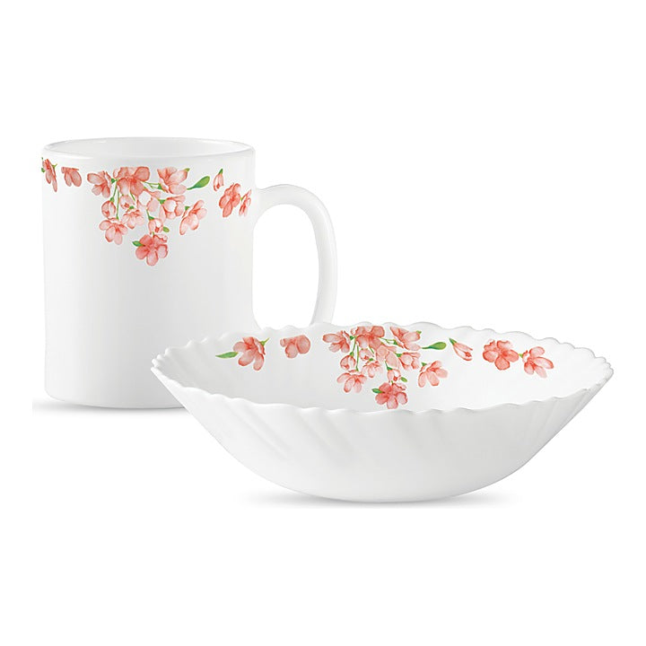 La Opala Aster Pink Breakfast Mug & Bowl Set (White) - 2 Piece : 1 Unit