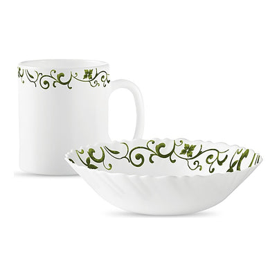 La Opala Swirls Green Breakfast Mug & Bowl Set (White) - 2 Piece : 1 Unit