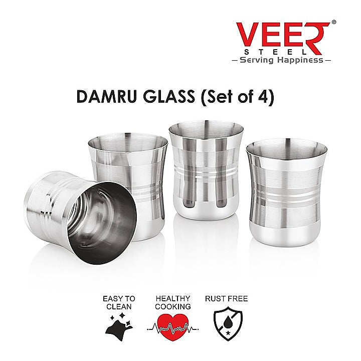 Veer Stainless Steel Damru Glass Set : 4 N