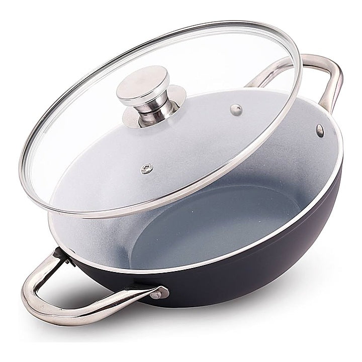 Wonderchef Eco-Glide Ceramic Coated Kadhai With Glass Lid (Grey) - 28 cm : 1 Unit