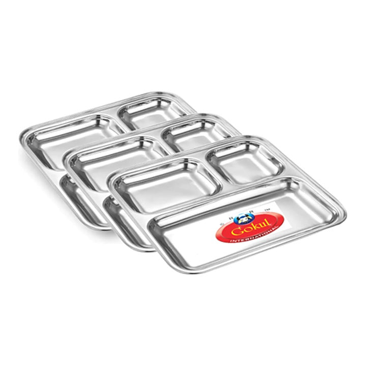 Gokul Stainless Steel Square Pav Bhaji Plate - 3 Pieces : 1 Unit