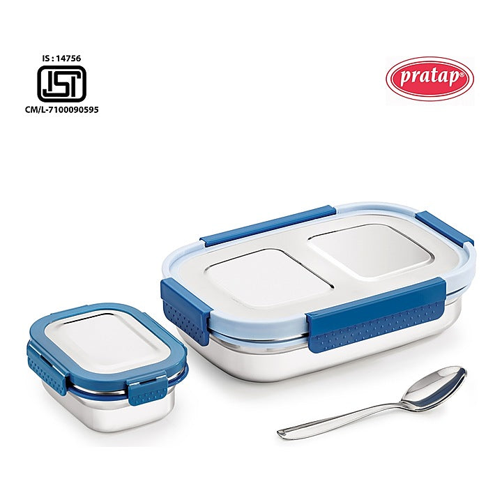 Pratap Stainless Steel Lunch Box (780 ml) Blue : 1 Unit