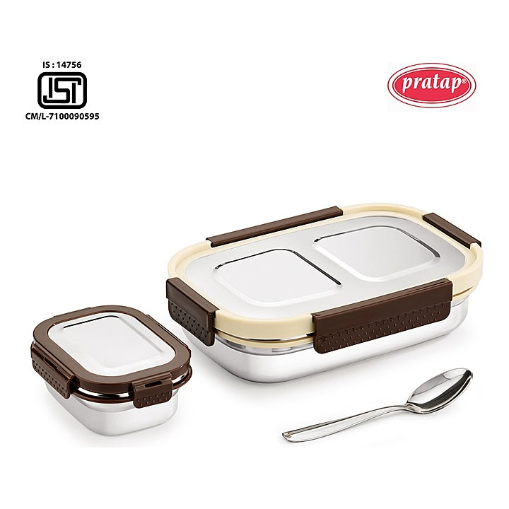 Pratap Stainless Steel Lunch Box (780 ml) Brown : 1 Unit