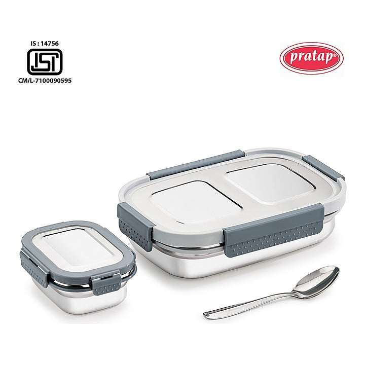 Pratap Stainless Steel Lunch Box (780 ml) Grey : 1 Unit