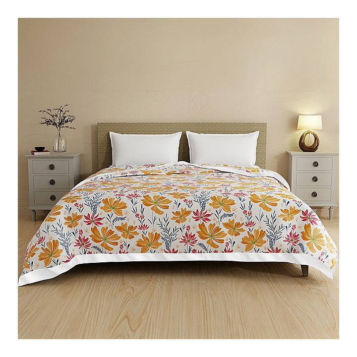 Layers Bloom Double Dohar (Cream & Orange) - 240 X 220 cm : 1 Unit