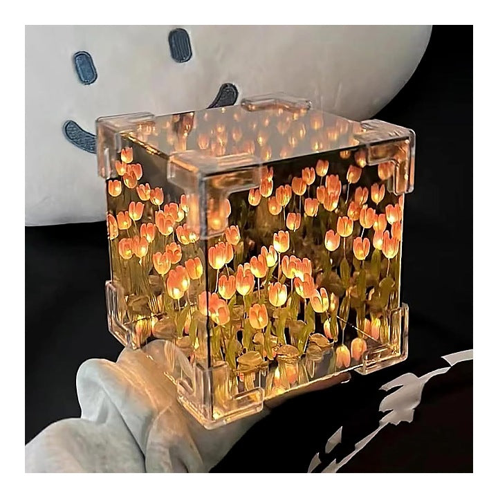 DesiDiya Diy Infinity Mirror Tulip Cube Lamp - 20 Led Flower Lights : 1 Unit