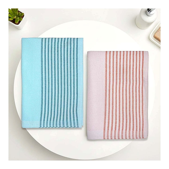 Athom Living Checks Bath Towel Blue & Pink (75x150 cm) - Set of 2 : 1 Unit