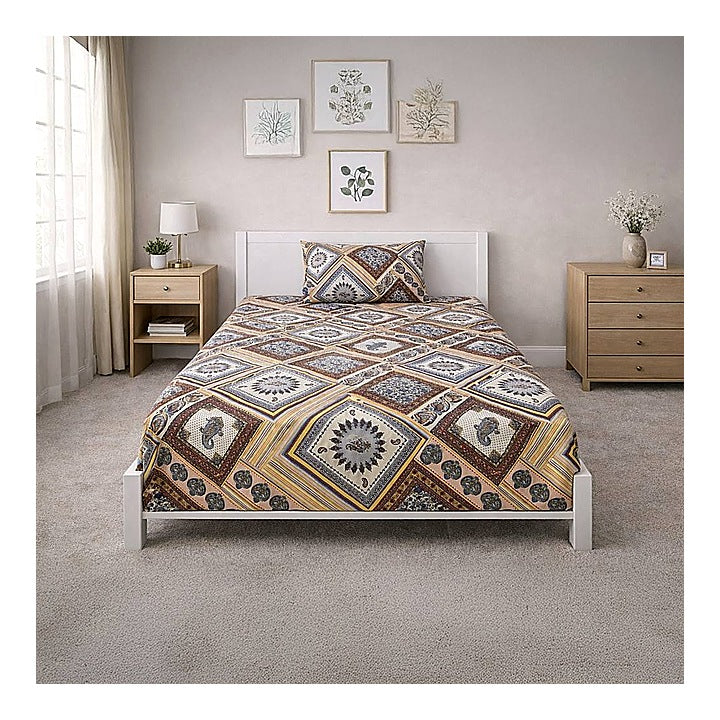 Vaa D-57 Single Bedsheet 140 GSM (Multi Colour) - 147 x 224 cm : 1 Unit