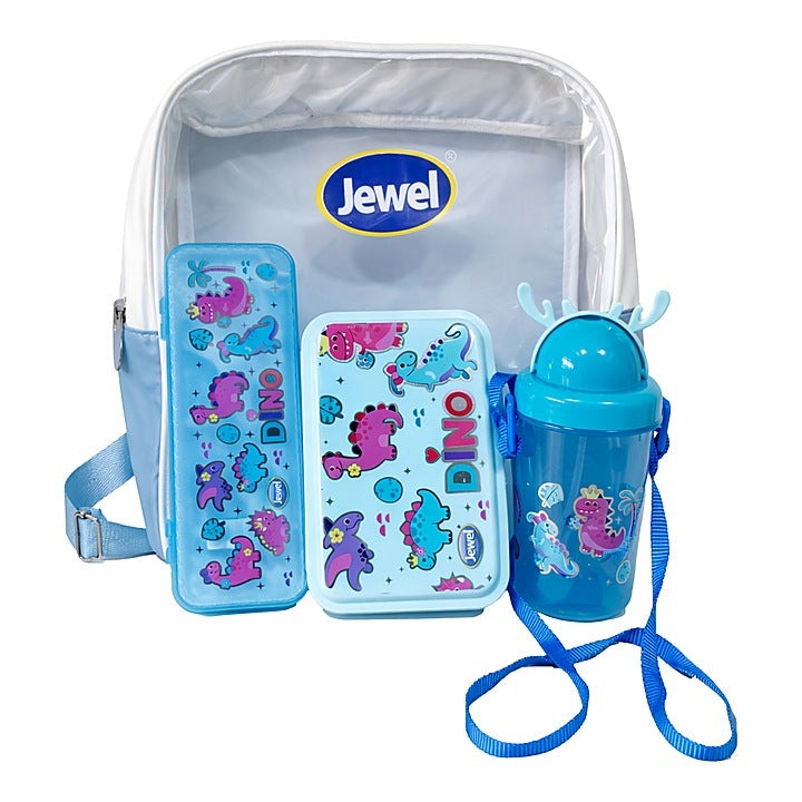 Jewel Plastic Lunch Box With School Kit (Blue) - 4 Piece : 1 Unit