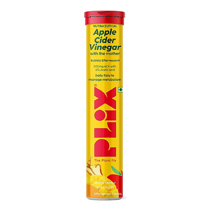 Plix Mango Flavour Apple Cider Vinegar Effervescent Tablets : 15 Unit
