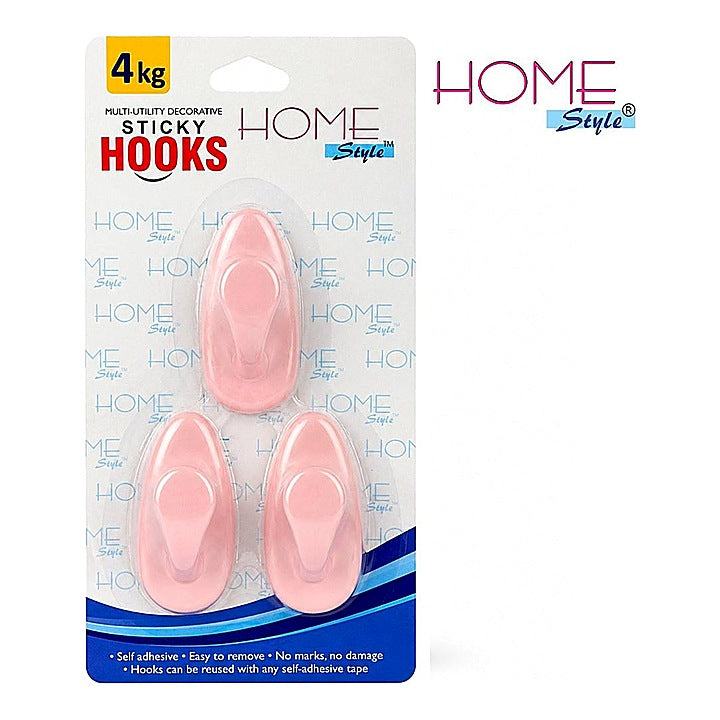 Home Style Sticky Wall Adhesive Hooks (4 kg) Off White - 3 Pieces : 1 Unit