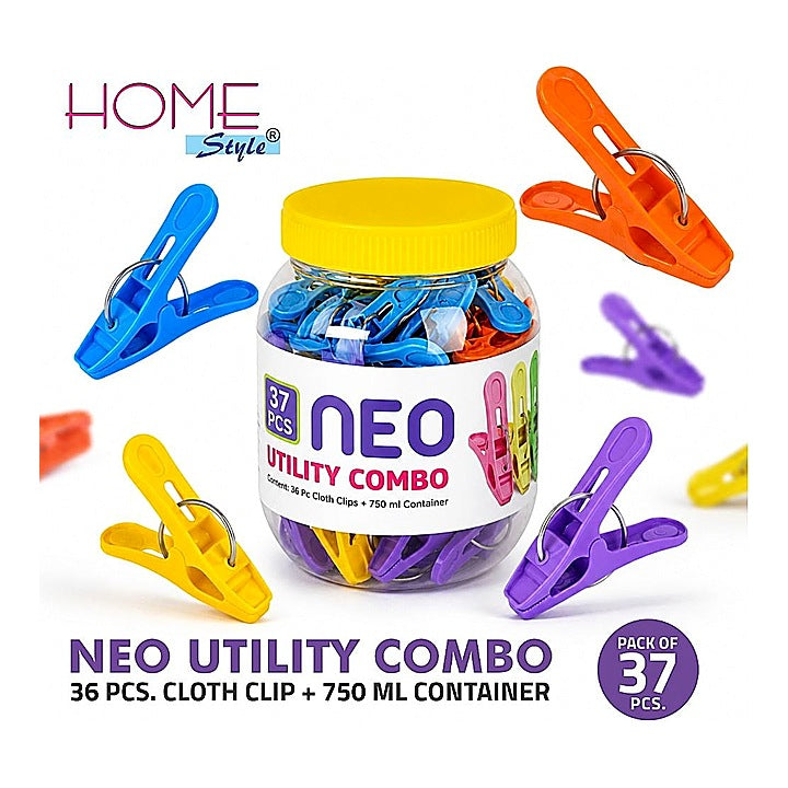 Home Style 36 Pieces Cloths Clip With Container - Multicolour : 1 Unit
