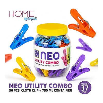Home Style 36 Pieces Cloths Clip With Container - Multicolour : 1 Unit