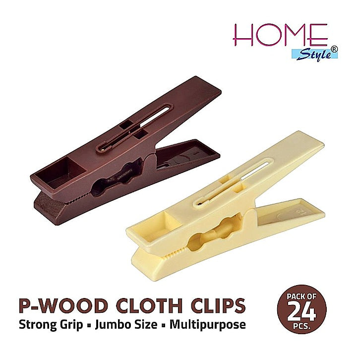 Home Style Plastic Cloths Clips - Brown & Off White - 24 Pieces : 1 Unit