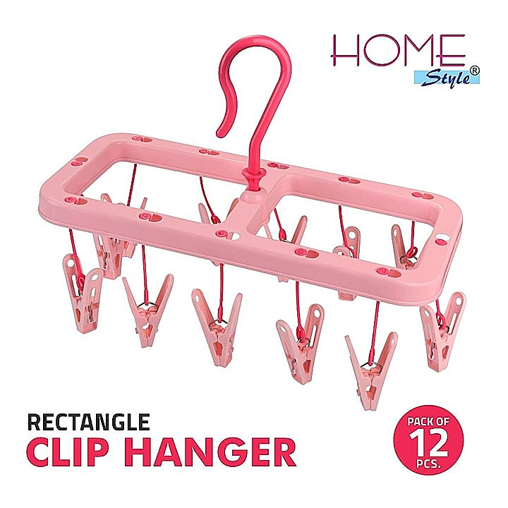 Home Style Plastic Cloths Hanger With Clips (Pink) - 12 Pieces : 1 Unit