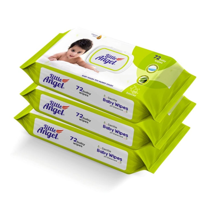 Little Angel Super Soft Cleansing Baby Wipes Lid Pack, 216 Count, Enriched with Aloe vera & Vitamin E, pH balanced, Dermatologically Tested & Alcohol-free, Pack of 3,72 count/pack