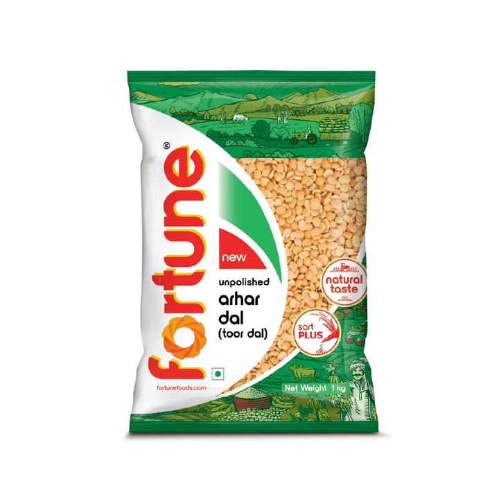 Fortune Arhar Dal (Toor Dal), 1 kg, Unpolished and Sortex cleaned